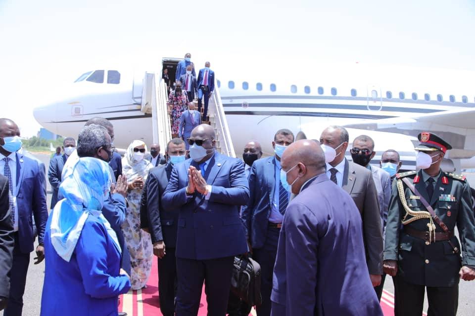 رئيس الكنغو فيليكس تشيسيكيدي لدى وصوله مطار الخرطوم ـ سونا 8 مايو 2021