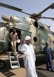 Musa Hilal in this undated photo is disembarking a government helicopter