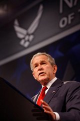 President George W. Bush addresses his remarks on the Global War on Terror Thursday, March 27, 2008, at the National Museum of the United States Air Force in Dayton, Ohio (White House)