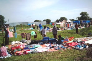 Traders display clothes for sale in Bor town (File photo)
