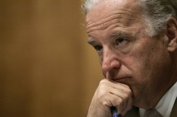 Senate Foreign Relations Committee chairman Joe Biden, D-Del., listens to testimony by Andrew Natsios, the special U.S. envoy to Sudan, not pictured, on Capitol Hill in Washington, Wednesday, April 11, 2007 (AP)