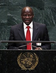 A file photo dated October 3, 2007, shows Lam Akol speaking in his former role as Sudan's foreign minister at the 62nd session of the UN General Assembly at the United Nations in New York (AFP)