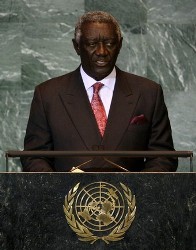 Ghana's President John Kufuor addresses the 63rd United Nations General Assembly at U.N. headquarters in New York September 24, 2008 (Reuters)