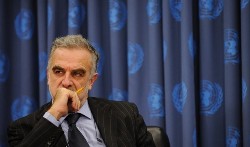 Luis Moreno Ocampo, Prosecutor of the International Criminal Court, listens to questions during a news conference on July 17, 2008 at the United Nations in New York (AFP)