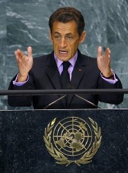 France's President Nicolas Sarkozy addresses the 63rd United Nations General Assembly at U.N. headquarters in New York September 23, 2008 (Reuters)