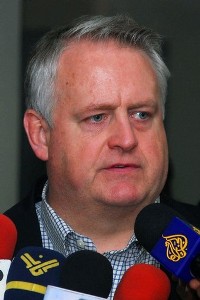 special envoy for Sudan Richard Williamson speaks to the press upon his arrival at Khartoum airport on May 28, 2008 (AFP)