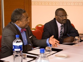 The head of UNAMID, Rodolphe Adada, (L) speaks during a meeting with the leader of the rebel JEM Khalil Ibrahim (R) held in the Chadian capital Ndjamena on Feb 5, 2009 (photo provided by the UNAMID)