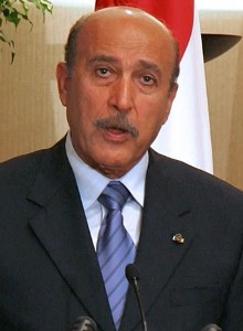 File picture showing Egyptian strong-man and chief of intelligence Omar Suleiman speaking to reporters in Cairo (AFP)
