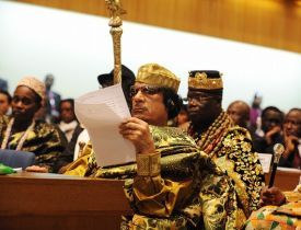 Libyan leader Muammar Gadhafi attends the opening of the African heads of State summit on February 2, 2009 in Addis Ababa. (AFP)