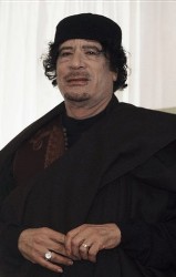 Libyan leader and chairman of the African Union, AU, Moammar Gadhafi attends a ceremony in Tripoli, Libya Tuesday, Feb. 10, 2009 (AP)