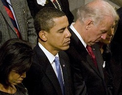 U.S. President Barack Obama attends the National Prayer Service at the National Cathedral in Washington on his first official day as president, January 21, 2009 (Reuters)