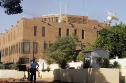 File photo showing Sudanese security guard stands outside the British Embassy in Khartoum (AFP)