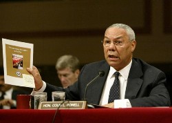 Former US Secretary of State Colin Powell testifies on the Darfur crisis before the Senate Foreign Relations Committee on Capitol Hill in Washington, Thursday, Sept. 9, 2004 (US State Department)