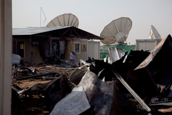 UNAMID headquarters the day after a fire, El Fasher, Darfur, April 20, 2009 (UNAMID-Olivier Chassot)