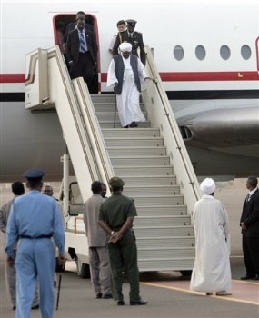 Sudanese President Omer Al-Bashir descends from his plane (AP)