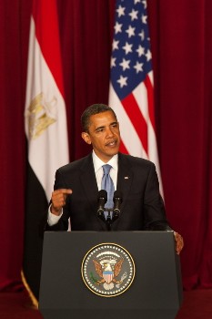 US President Barack Obama makes a speech at Cairo University on June 4, 2009, criticized by rights groups for avoiding reference to human rights  and Darfur displaced.