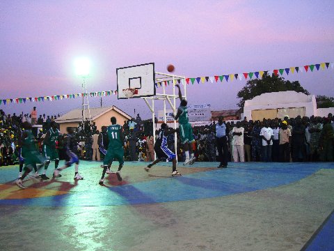 The final match of a basketball tournament in Juba, South Sudan, on the evening of June 10, 2009.