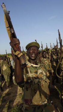 SPLA troops redeploy south in line with the June 8, 2008 road map to resolve the Abyei crisis, Abyei July 2, 2008 (Getty images)