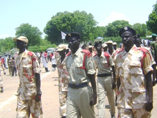 Organized forces march at Bor Town Freedom Square on Thursday July 30. (By Philip Thon Aleu -ST)