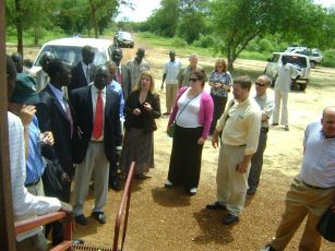 This photo shows state minster for health Agot Alier (L) talking to U.S acting consul Erin Tariot (C) in Bor Civil Hospital as Deputy Mar Nyuot (R) looks on. (photo by Philip Thon Aleu -ST)