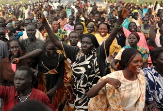 Sudanese people celebrate the decision of the Permanent Court of Arbitration in the Hague in Abyei, central Sudan, July 22, 2009.(Photo Mckulka UNMIS)