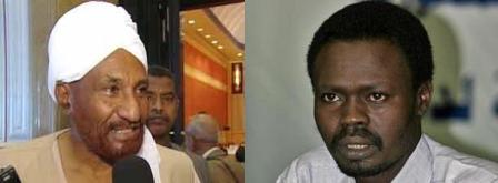 Umma party leader Al-Sadiq Al-Mahdi (left) and Minni Minnawi head of Sudan Liberation Movement (SLM) faction
