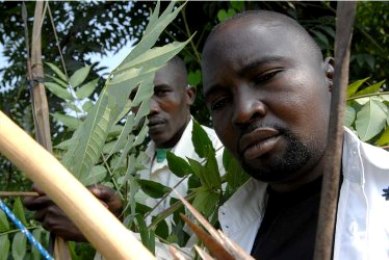 Mbiko Barakat (R) and Nelson Abbas (L) two leaders of Arrow Boys in Yambio (photo Tim McKulka - UNMIS)