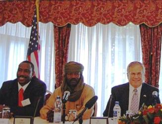 US envoy for Sudan Gration with two rebel chiefs during a meeting held last August in Addis Ababa (US State Depart)