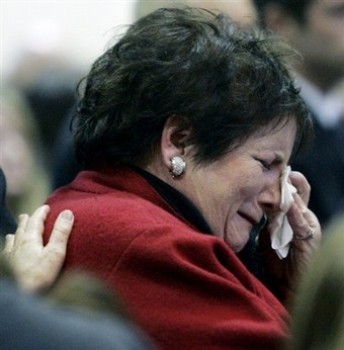 Jane Granville mourns for her son John Granville, the American diplomat killed in Sudan, at his funeral at St. John Vianney R.C. Church in Orchard Park, N.Y. , Wednesday, Jan. 9, 2008 (AP)