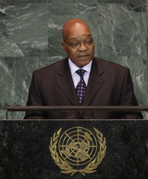 South African President Jacob Zuma addresses the United Nations General Assembly at the U.N. headquarters on September 23, 2009 in New York City (AFP)