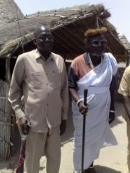 Maj. Gen. Gatluak Deng, Governor of UNS with H.H the Shuluk King (Rath) in his Royal headquarters of Alak, Upper Nile, March 22, 2008. (T. Thok- ST)