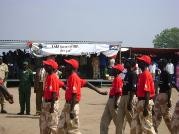 Member of Organized forces in Anti-Aids marked T-shirts participated in the matching in Bor town on Dec., 1, 2009 (photo by Philip Thon - ST)