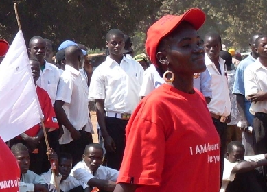A girl taking part in a march during the celebration of World Aids day in Yambio on Tuesday 1, 2009 (photo by Gift Friday)