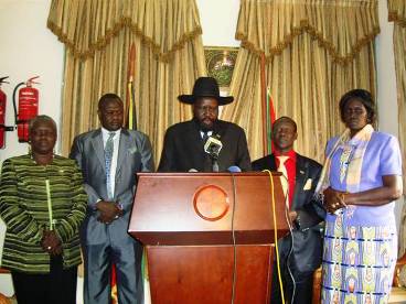 First Vice President of Sudan Salva Kiir makes an address from Juba on December 7, 2009