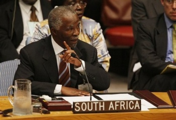 File - South African President Thabo Mbeki speaks during a meeting of the United Nations Security Council on Africa (AP)