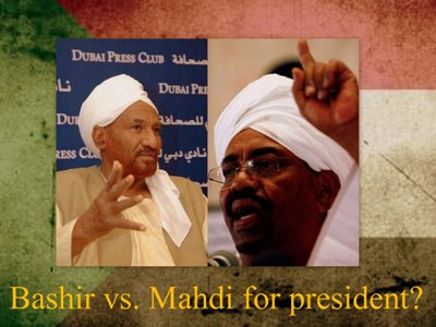 Sudanese presidnt Omer Hassan Al-Bashir (L) and former prime minister Al-Sadiq Al-Mahdi (R)