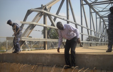 Minister Anthony Lino Makana, inspecting one of the  new bridges on the Juba-Nimule road (photo R. Ruati)