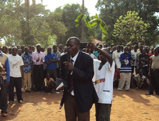 Col Bakosoro, addressing his supporters in Yambio on Feb 27, 2010 (Gift Friday)