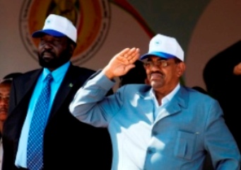 President Omer Al-Bashir (L) First Vice President Salva Kiir in Malakal on January 9, 2009 (ST)