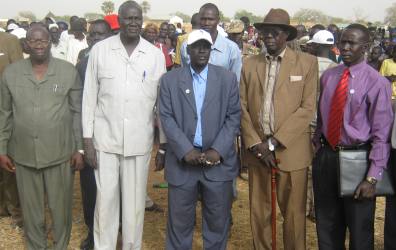 In this photo taken in Wanyjok east of Aweil town General Dau (C), poses with some independent candidates among them on his right ex-minister minister Kuol Athian Mawien. (ST)