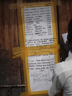 Results of general elections displayed at Warcuei polling station in Rumbek East (photo by Manyang Mayom- ST)