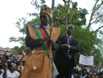 New Governor of Western Equatoria State Joseph Bakosoro speaking addressing supporters at Yambio Freedom Square, after swearing-in ceremony on Wednesday 26 May 2010 (ST)