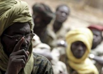 Khalil Ibrahim, the leader of the JEM speaks during a meeting with UN-AU Union envoys for Darfur Jan on April 18, 2008.