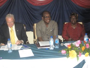 Michael Elmquist (JTD), Lawerence Clarke (World Bank) and Gender Minister, H.E Agnes Kwaje Lasuba (ST)