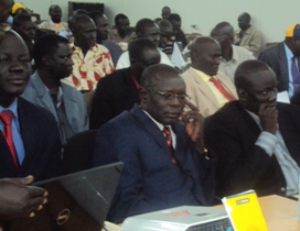 A section of Jonglei state commissioners attending the forum on Saturday 11 September at Dr. John Garang Memorial University of Science and Technology in Bor (ST)