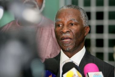 Former South African president Thabo Mbeki speaks to the press following a meeting with Sudanese President Omar al-Bashir in Khartoum on October 25, 2010(Getty)