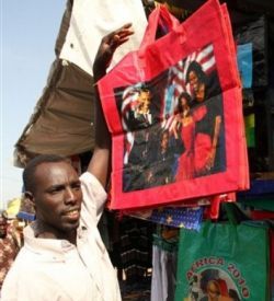 In Juba's Konyo Konyo market, Southern Sudan, a Darfuri trader displays his wares, Thursday, Sept. 30, 2010 (AP)