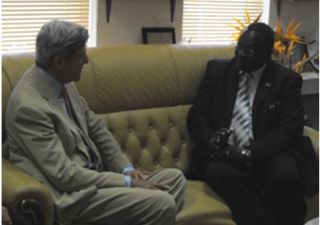 John Kerry chairman of Foreign Relations in US Senate meets with Riek Machar GoSS Vice-President Juba on  October 23, 2011 (ST)