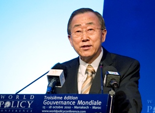 UN chief Ban Ki-moon addresses the opening session of the third World Policy Conference, organized by the Institut Français des Relations Internationales (IFRI), in Marrakesh, Morocco. Oct 16, 2010 (photo UN)