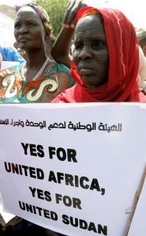 Sudanese women take part in a government sponsored pro-unity rally in Khartoum on October 9, 2010 as UN Security Council members were in the capital (Getty)